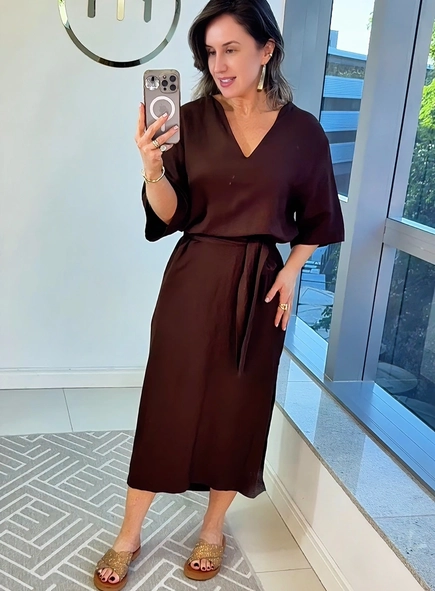 vestido midi linho mc cinto faixa forum