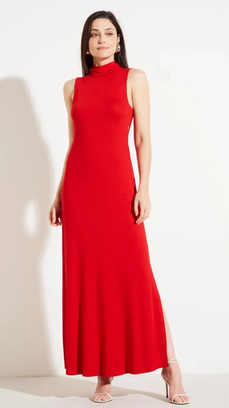 vestido longo malha sem manga gola alta forum