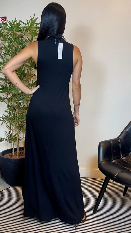 vestido longo malha sem manga gola alta forum