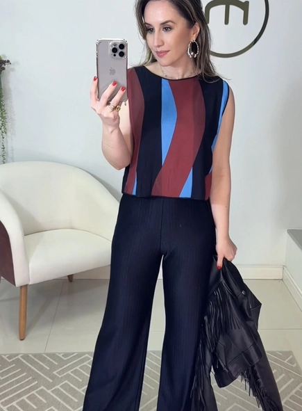 blusa sem manga visco estampada forum