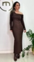 vestido midi ml canelado decote assimétrico forum