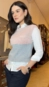 blusa tricot sem manga open detalhe telado