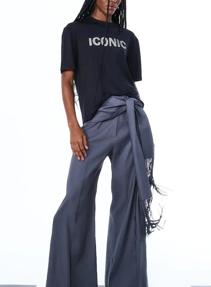 calça linho open det amarração franjas