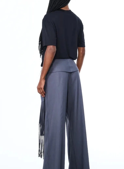 calça linho open det amarração franjas