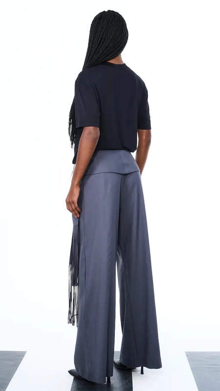 calça linho open det amarração franjas