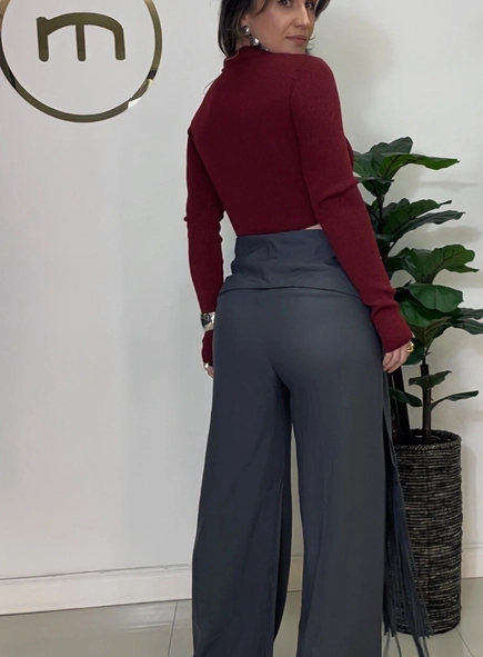 calça linho open det amarração franjas