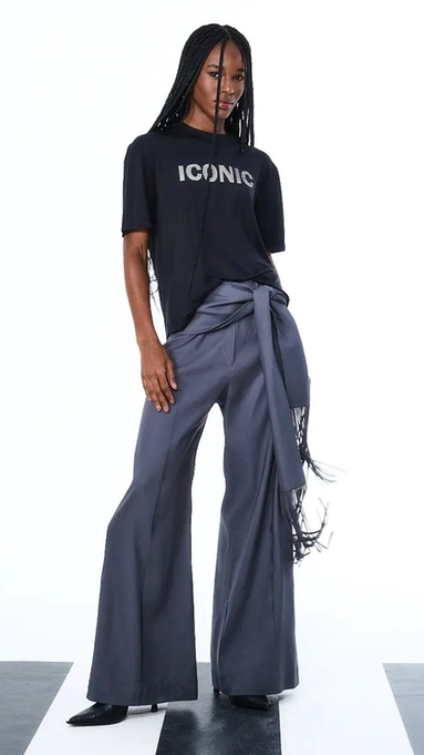 calça linho open det amarração franjas