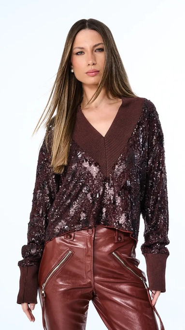 blusa open dec v paetê luxury