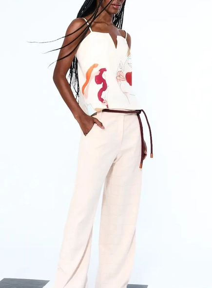 calça open reta alfaiataria xadrez