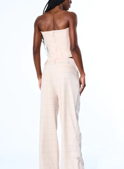 calça open reta alfaiataria xadrez