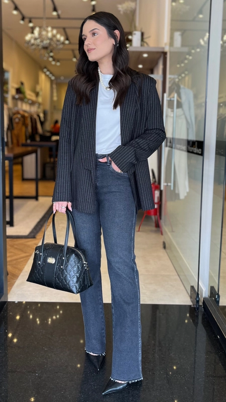 blazer open listrado malha