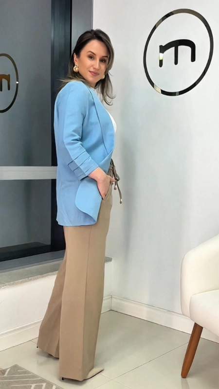 blazer linho open manga 3/4