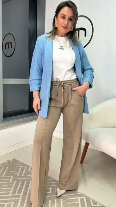 blazer linho open manga 3/4