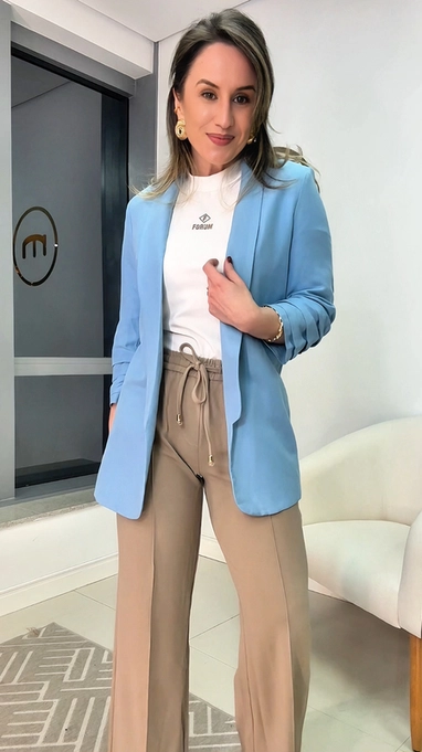 blazer linho open manga 3/4