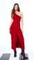 vestido open um ombro malha fenda assimétrica