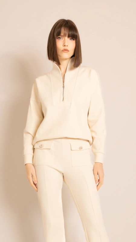 blusa zíper aspen malha texturizada borda barroca