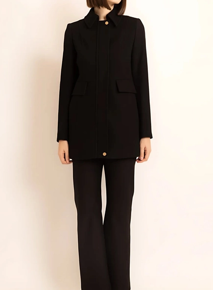 casaco de lã 3/4 zíper borda barroca