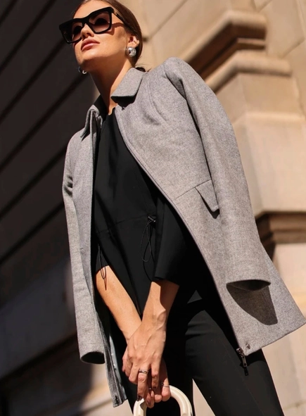 casaco de lã 3/4 zíper borda barroca