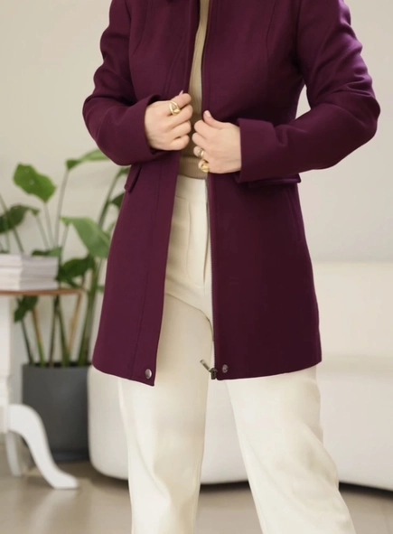 casaco de lã 3/4 zíper borda barroca