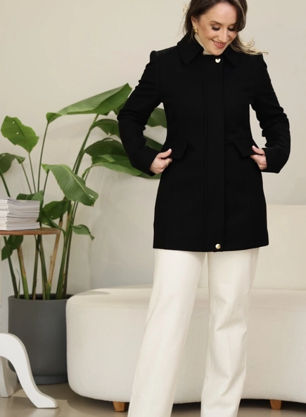 casaco de lã 3/4 zíper borda barroca