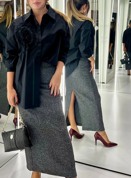 camisa alongada flor tricoline borda barroca