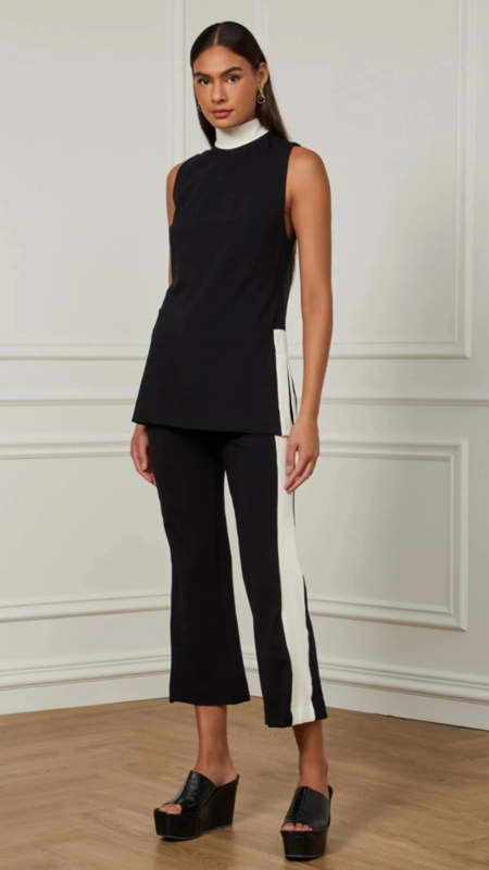 blusa gola alta bicolor malha animale