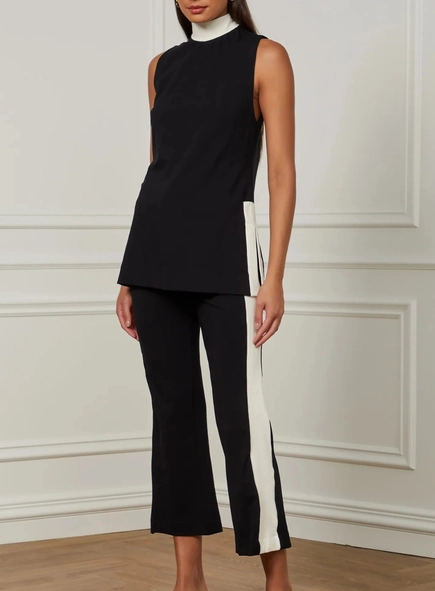 blusa gola alta bicolor malha animale