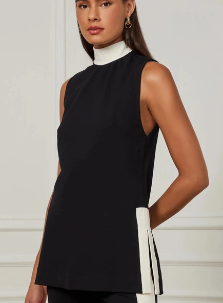 blusa gola alta bicolor malha animale