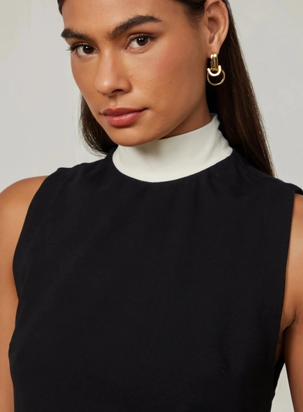 blusa gola alta bicolor malha animale