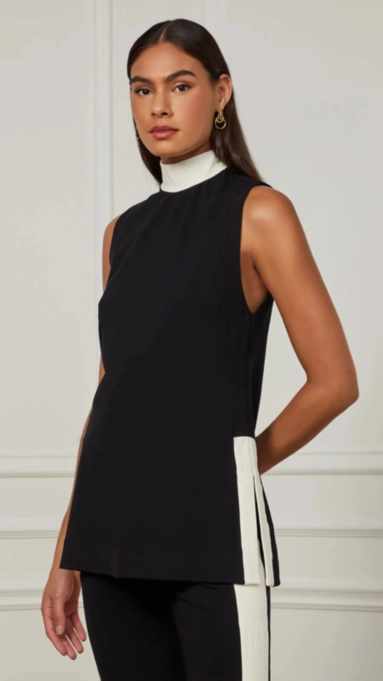 blusa gola alta bicolor malha animale