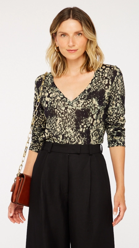 blusa dec v manga longa onça parda animale