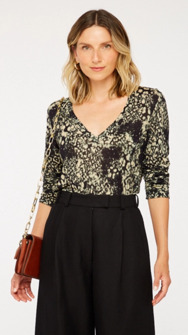 blusa dec v manga longa onça parda animale
