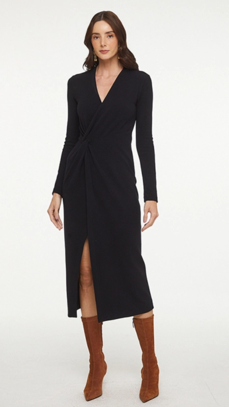 vestido midi decote v luiza animale