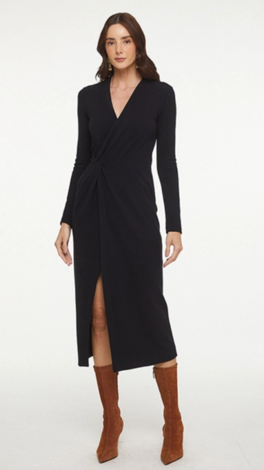 vestido midi decote v luiza animale