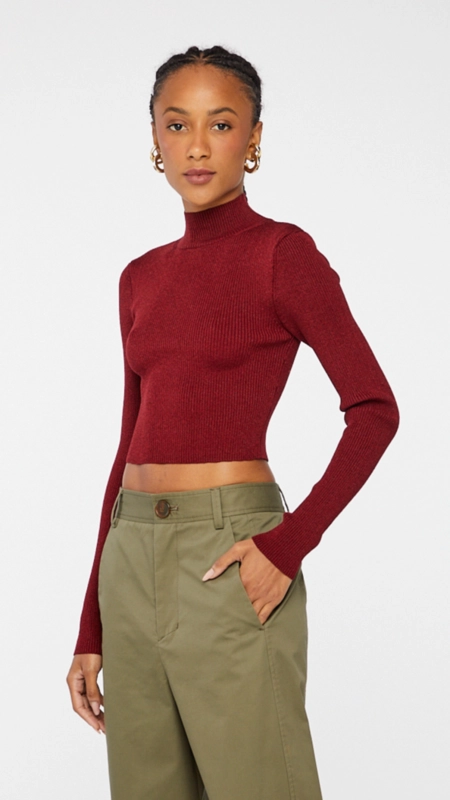 top gola alta cropped lurex de tricot animale