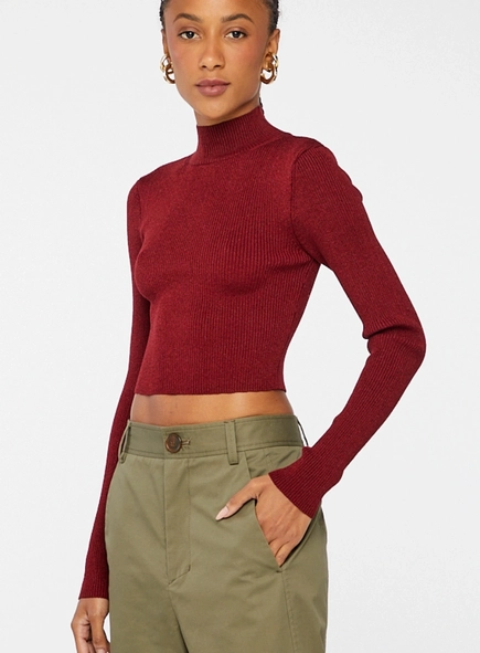 top gola alta cropped lurex de tricot animale