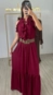 Vestido longo chiffon sem manga babados