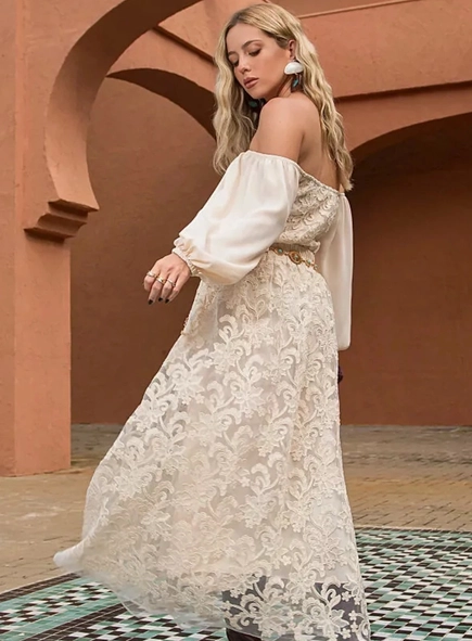 blusa chiffon bordado manga volume