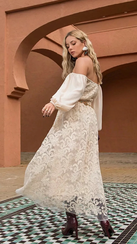 blusa chiffon bordado manga volume