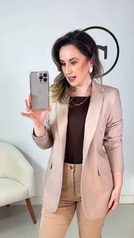 blazer alongado botão forrado