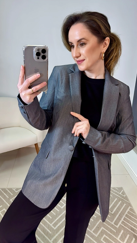 blazer alongado botão forrado