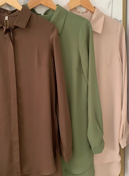 camisa crepe manga longa alongada