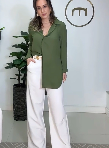 camisa crepe manga longa alongada