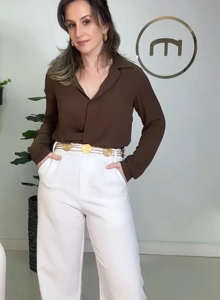 camisa crepe manga longa alongada