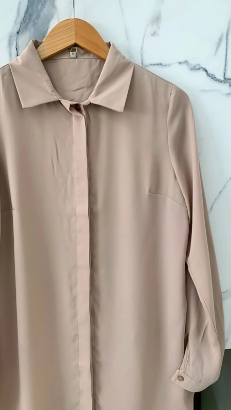 camisa crepe manga longa alongada