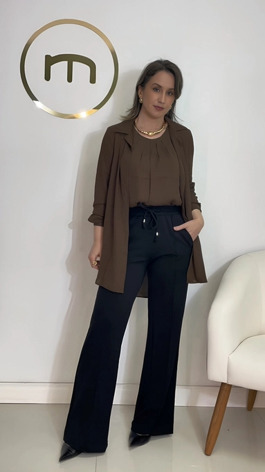 camisa crepe manga longa alongada