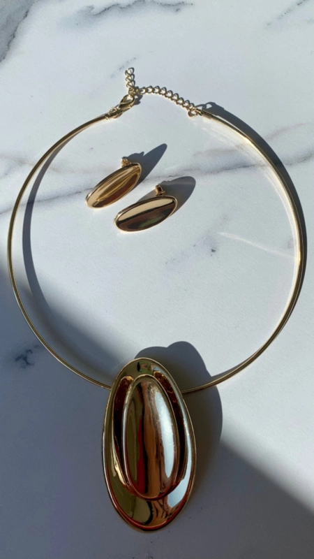 Conjunto colar e brinco dynamic stone