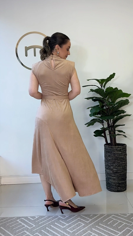vestido midi suede com cinto