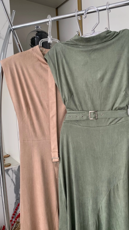 vestido midi suede com cinto
