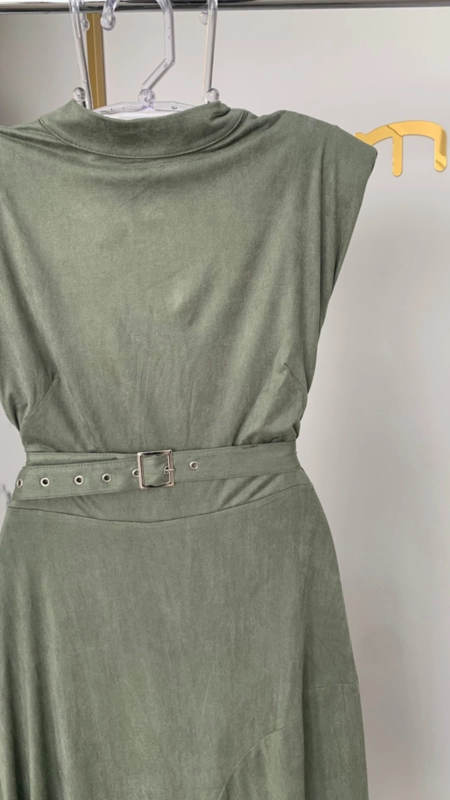 vestido midi suede com cinto